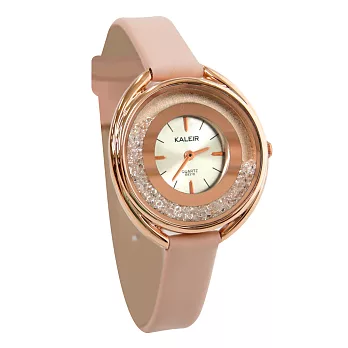 KALEIR B8318 優雅水晶流沙玫針皮帶錶-粉紅色
