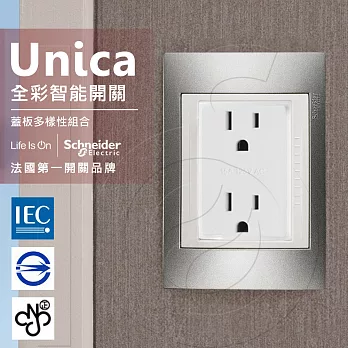 法國Schneider Unica Plus雙插座(附接地極)_香檳灰/可可亞(ABS外框)香檳灰
