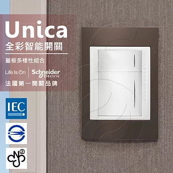 法國Schneider Unica Plus雙切三路全彩智慧開關_香檳灰/可可亞(ABS外框)可可亞