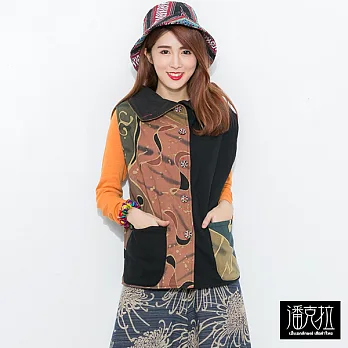 【潘克拉】印染拼接內裏加厚背心-F　FREE