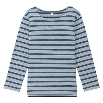 [MUJI無印良品]兒童有機棉柔軟粗織橫紋長袖T恤120淡藍