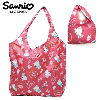 【日本正版授權】凱蒂貓 摺疊 購物袋/環保袋/手提袋 防潑水 Hello Kitty 三麗鷗 -粉紅款