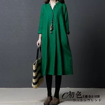【初色】時尚純色V領連衣裙-共3色-91341(M-2XL可選)2XL綠色