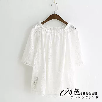 【初色】清新甜美刺繡一字領上衣-共2色-91618(F可選)F白色