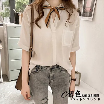 【初色】時尚條紋領帶襯衫-共2色-91961-(M-2XL可選)L白色