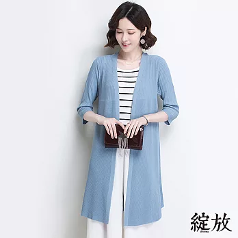 【綻放】純色百搭長版防曬外套-共3色-81204-(M-XL可選)M藍色
