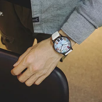 Watch-123 故事塗說-彩色刻度文藝復古風情侶手錶 (8色任選)白色x男款