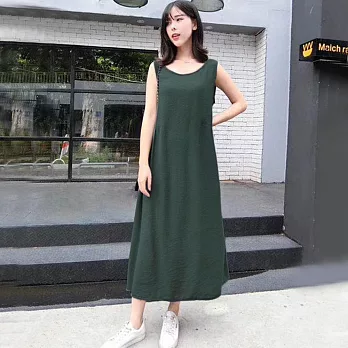 【MsMore】純色名媛側縮折圓領背心洋裝102443F綠