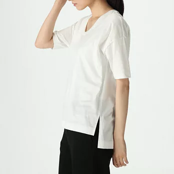 [MUJI無印良品]女有機棉節紗寬版長版衫色M~L白色