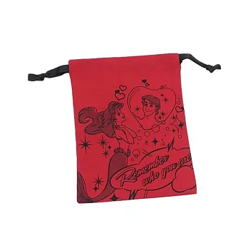 《Small Planet》迪士尼公主緞帶束繩布面縮口袋(小美人魚紅)