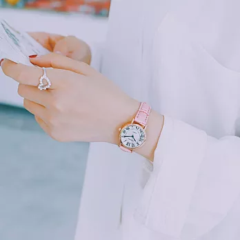 Watch-123 美夢藍圖-復古經典羅馬時標竹節帶手錶 (5色任選)粉色