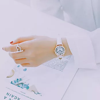 Watch-123 美夢藍圖-復古經典羅馬時標竹節帶手錶 (5色任選)白色