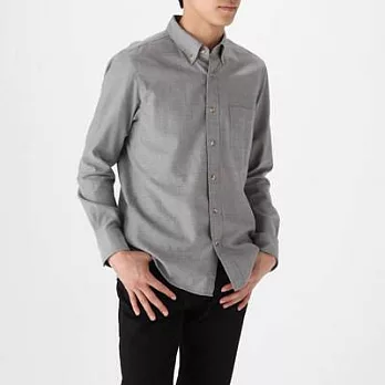 [MUJI無印良品]男有機棉法蘭絨鯡骨紋扣領襯衫S灰色