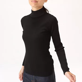 [MUJI無印良品]女不易刺癢羊毛螺紋短領針織衫XL黑色