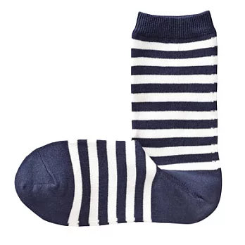 [MUJI無印良品]女有機棉混足口寬鬆舒適橫紋直角襪深藍23~25cm