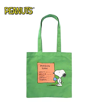 【日本正版授權】史努比 帆布 肩揹提袋/肩背包/手提袋/托特包 Snoopy PEANUTS -綠色款