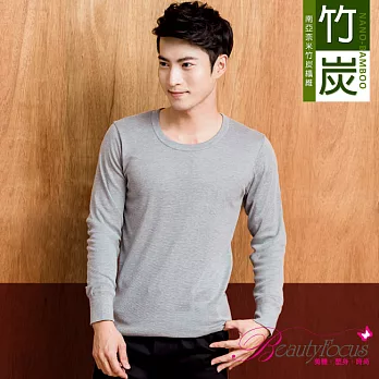 BeautyFocus男圓領竹炭蓄熱保暖上衣8708灰色-M