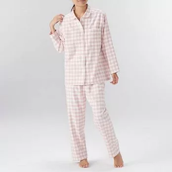[MUJI無印良品]女有機棉無側縫法蘭絨家居睡衣L粉紅格紋