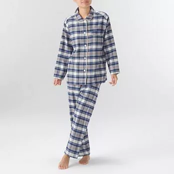 [MUJI無印良品]女有機棉無側縫法蘭絨家居睡衣S深藍格紋
