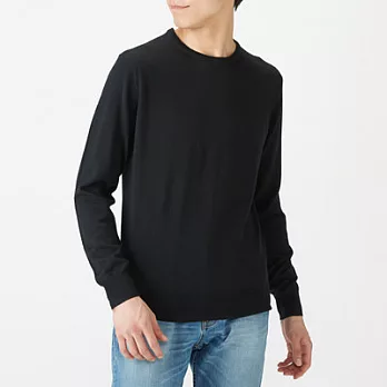 [MUJI無印良品]男美麗諾羊毛高密織圓領針織衫M黑色