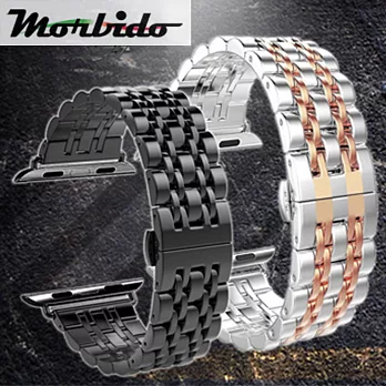 Apple Watch 不鏽鋼七珠蝶扣錶帶-贈拆錶器(玫瑰金-44mm)