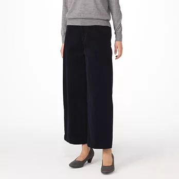 [MUJI無印良品]女有機棉混彈性燈芯絨舒適寬擺褲XL深藍