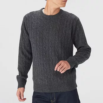 [MUJI無印良品]男美麗諾羊毛麻花織紋針織衫XL墨灰