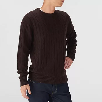 [MUJI無印良品]男美麗諾羊毛麻花織紋針織衫M棕色