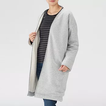 [MUJI無印良品]女棉混內裏絨毛長版開襟衫ML淺灰