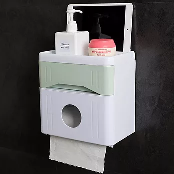 免打孔無痕雙層防水紙巾收納盒綠色