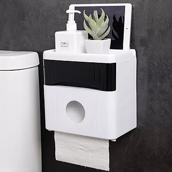 免打孔無痕雙層防水紙巾收納盒黑色