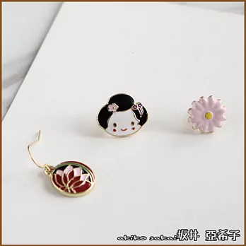 『坂井．亞希子』日本和風藝妓扇子櫻花組合耳環 -B款