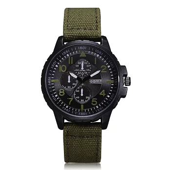 Watch-123 阿爾卑斯經典軍風仿三眼帆布手錶 (2色任選)橄欖綠