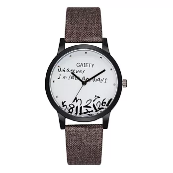 Watch-123 遲到了創意英文字母丹寧帶手錶 (2色任選)褐色
