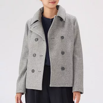 [MUJI無印良品]女法國羊毛混雙排扣短大衣L灰色