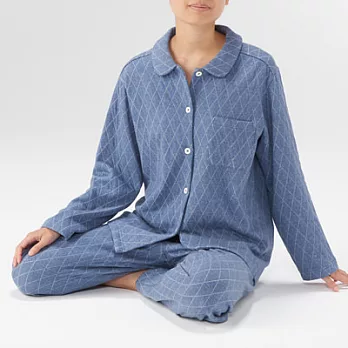 [MUJI無印良品]女有機棉混無側縫針織刺縫家居睡衣M深藍