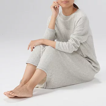 [MUJI無印良品]女有機棉混針織刺縫家居連身裙S灰色