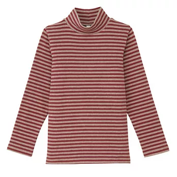 [MUJI無印良品]兒童有機棉混起毛針織橫紋短領長袖T恤110紫紅橫紋
