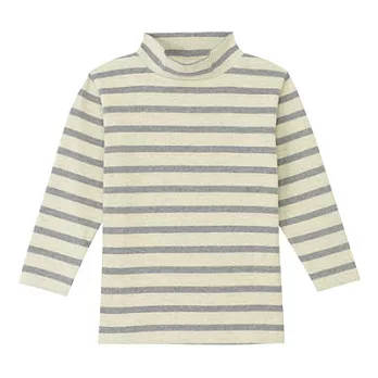 [MUJI無印良品]幼兒有機棉混起毛針織橫紋短領長袖T恤90灰白