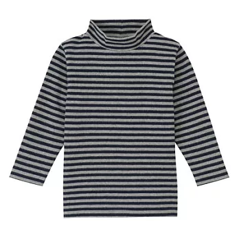 [MUJI無印良品]幼兒有機棉混起毛針織橫紋短領長袖T恤90深藍橫紋