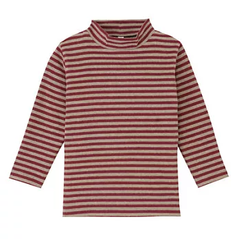 [MUJI無印良品]幼兒有機棉混起毛針織橫紋短領長袖T恤80紫紅橫紋