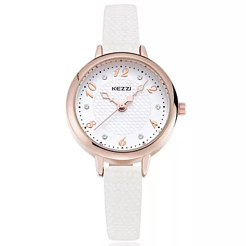KEZZI 珂紫945-細帶小錶盤都會時尚手錶白色