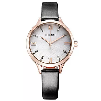 KEZZI 珂紫1381-小錶盤晶鑽時標時尚手錶黑色