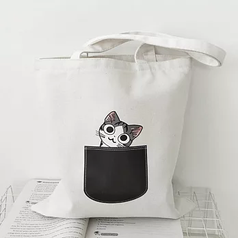 AmaZing 小清新可愛探頭貓狗拉鍊側背袋 (4色任選)貓咪x白色