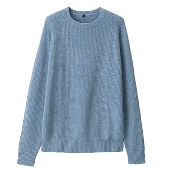 [MUJI無印良品]男有機棉鹿子織圓領針織衫S淺藍