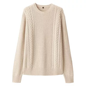 [MUJI無印良品]男有機棉織紋圓領針織衫S粉米