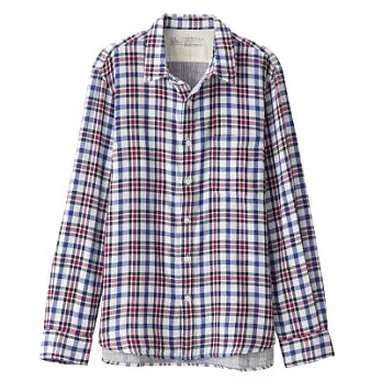 [MUJI無印良品]男印度棉二重紗織格紋襯衫M淡藍