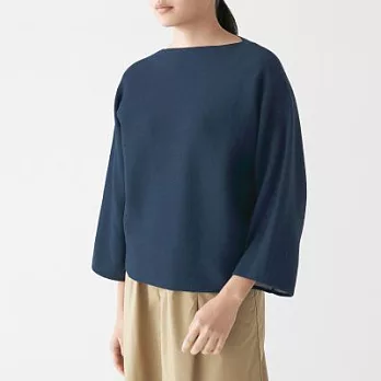 [MUJI無印良品]女有機棉混雙面織蝴蝶袖針織衫M~L煙燻藍