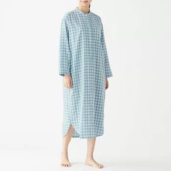 [MUJI無印良品]女有機棉二重紗織庫塔家居連身裙L淺藍格紋