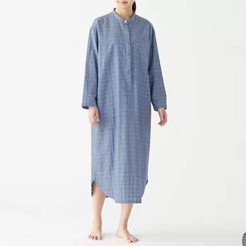 [MUJI無印良品]女有機棉二重紗織庫塔家居連身裙S藍色